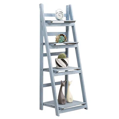 45  4Tier Ladder Shelf Storage Shelving Unit Wooden Bookcase Plant DisplayStand  • £27.95