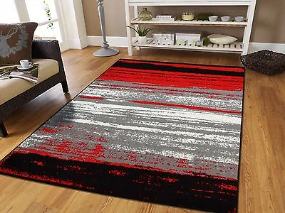Large Gray Modern Rugs For Living Room 8x10 Abstract Area Rug Red Black Gray 5x7 • $9.98