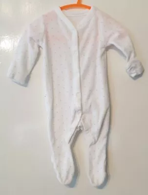 Mothercare 1 Month Baby Girl White Polka Dot Long Sleeve Sleepsuit Baby Grow • $4.45