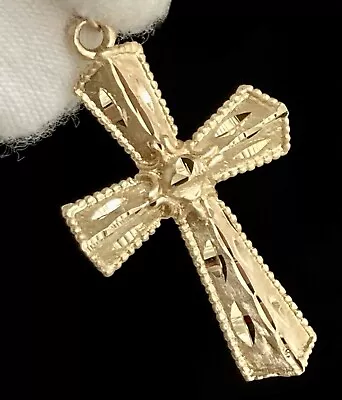 14k Yellow Gold Diamond Cut UNIQUE Cross Pendant 1.25” Fine Italy Men Women 2.5g • $245