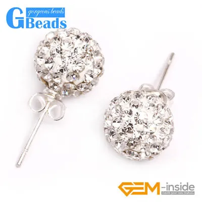 $5.84 • Buy 10mm Czech Crystal Rhinestone Pave Disco Ball Silver Plated Stud Earrings