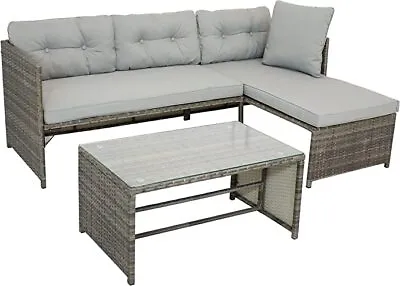 Garden Corner Rattan Sofa Furniture L Shaped Lounger Outdoor Table & Cushions • £189.99
