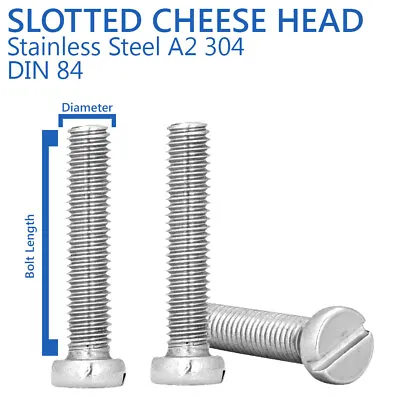 M4 M5 M6 Cheese Head Screws Slotted Machine Screws A2 Stainless Din 84 • £2.79