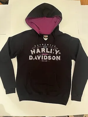 Vintage Harley Davidson Womens Black And Pink Hoodie Size Medium Atlantic City • $18
