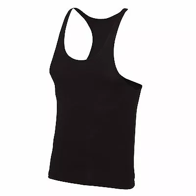 Mens Breathable Polyester BLACK YELLOW RED GREEN BLUE WHITE Muscle Vest Tank Top • £6.50