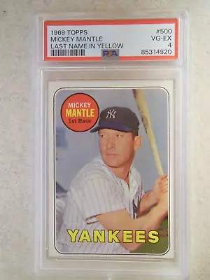 1969 Mickey Mantle Topps Last Name In Yellow #500 PSA 4 New York Yankees • $291.95