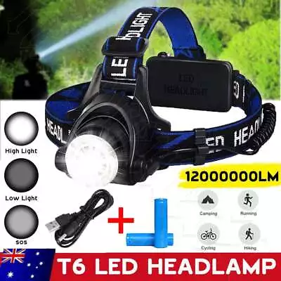 Most Powerful 1200000LM LED Rechargeable Headlight Zoomable Headlamp Head Torch • $16.55