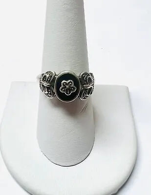 Sterling Silver Onyx And Marcasite Flower Ring Sz 8 • $27