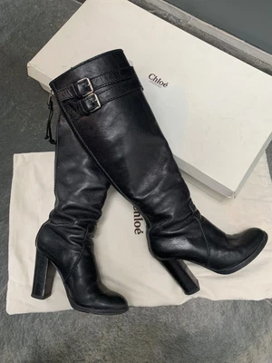 £60 • Buy Chloe Knee High Italian Black Leather Boots UK5 With Original Bag And Box