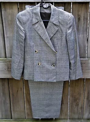 VTG. Linen Pants Suit 2pcs Glen Plaid Check 90's Taupe W/ Metalic Gold Size 10 • $69.95