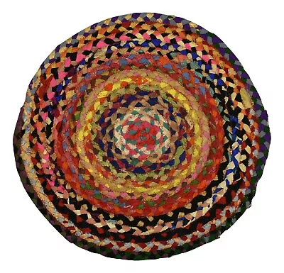 Fair Trade Recycled Polyester Round Rag Rug - Multi-Colour Rainbow - 50cm (RD17) • £11.99