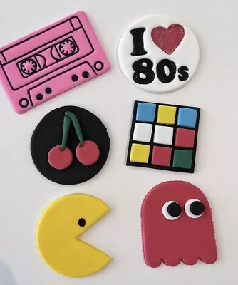 1980’s Cake Cupcake Toppers  Pac-Man Cassette Tape Edible Hand Made Rubix Cube • £13.99