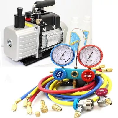 $199.99 • Buy Combo 3.5cfm Two Stage A/c Vacuum Pump &  R410a R134a Hvac Ac Manifold Gauges