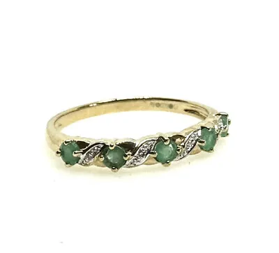 £125 • Buy 9K Gold Emerald Diamond Ring 9ct Yellow Gold Emerald Diamond Eternity Ring Gift