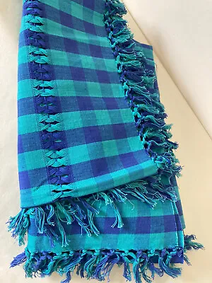 Check Tablecoth Teal Cotton Woven Blue India Made Rectangle READ • £19