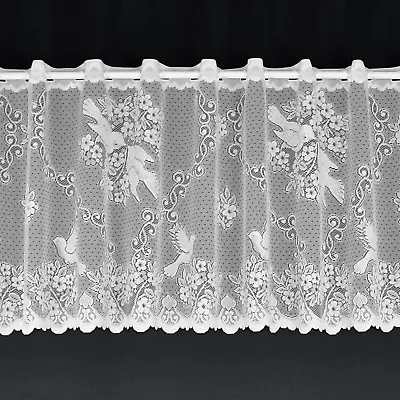 Love Birds & Bouquet Cottage Core White Lace Cafe Net Curtains Sold By The Metre • £2.48