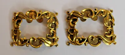 Vintage Musi Goldtone Metal Shoe Clips Buckles Swirl Motif Signed 2 1/2 X 1 3/4  • $19.99