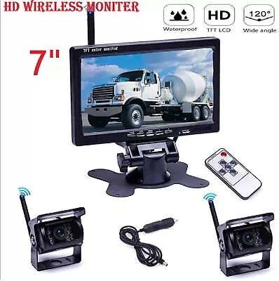 7  Wireless Rear View Monitor +2 Reversing Camera Kit 12v 24v Truckcaravan Bus • $125.99