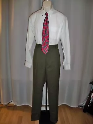 Nautica Olive/brown Double Pleated Tailored Career Man's Must Have Pants 34/30 • $16.99