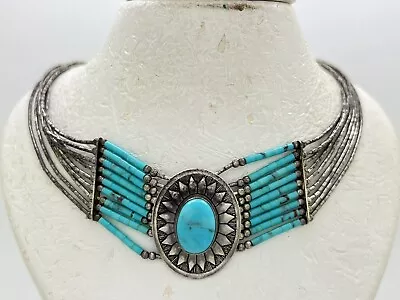 Quoc Turquoise QT Liquid Sterling Silver 9 Strand Choker Necklace 18.6g 12-15.5” • $89.99