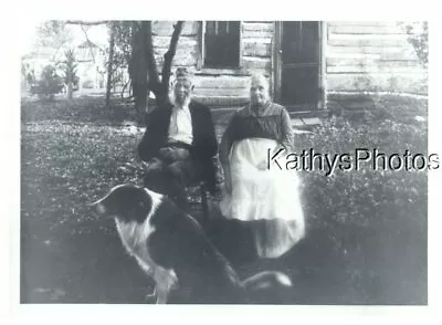 Found B&w Photo G_4588 Old Man And Woman Sitting In Front Of House With Dog • $6.98