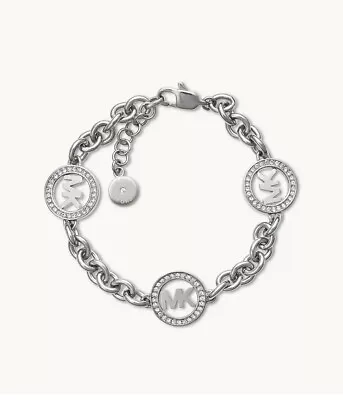 MICHAEL KORS Fulton Logo Silver Steel Chain Bracelet Crystals • $61.99