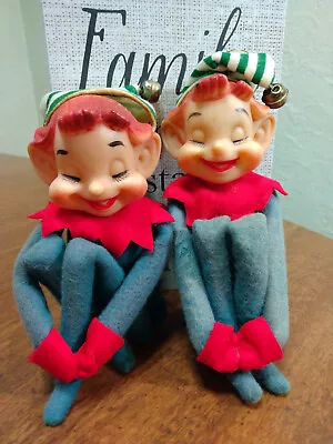 Lot Of 2 Vintage Sleepy Closed Eyes Knee Hugger Pixie Elf With Striped Hat • $35