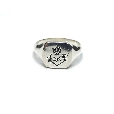 Sterling Silver Ring Sacred Heart Hallmarked Solid 925 Handmade Comfort Fit • $33