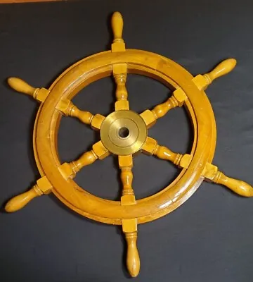 24 Inch Vintage Wooden Ship Steering Wall Wood Brass Boat Wheel Nautical Nice • $43.99