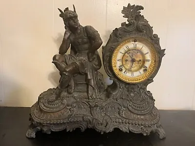 Antique 1890s Ansonia Mercury Figural Metal Statue Mantle Open Escapement Clock • $649.99
