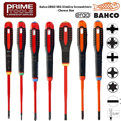 Bahco VDE Screwdriver Insulated Electrician SLIM Slotted Phillips Pozi Torx • £9.90