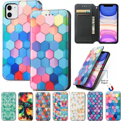 For Samsung S9 S21+ Note 10 20 Patterned Magnetic Leather Wallet Flip Case Cover • $14.89