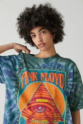 Urban Outfitters Women's X Pink Floyd Pyramid Blue Tie Dye Oversized Tee T-Shirt • $23.99