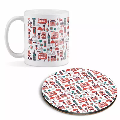 Mug & Round Coaster Set - London Icons England Tourist Bus #14506 • £9.99