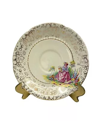 H & K Tunstall Hollinshead And Kirkham Crinoline Lady Gold Chintz Orphan Saucer • $10