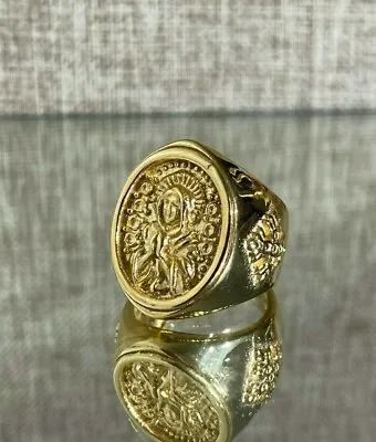 Men's Handmade  Virgin Mother Mary Ice Out Rings 14k GOLD Steel Ring Size 6-13 • $19.99