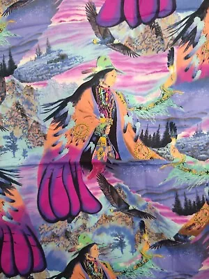 Vintage Medicine Woman Shaman Cs Shamash Fabric 5 Yards Vibrant • $48.74