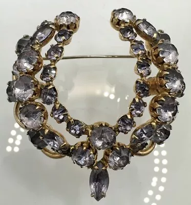 Kramer Of New York Light Purple Crescent Rhinestone Gold Brooch Signed Vintage • $80