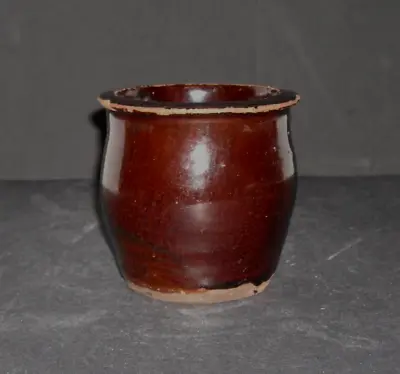 C. LINK - EXETER PA. Small 3 3/4  Redware Apple Butter Crock Stoneware Pottery • $115