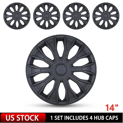14  Set Of 4 Black Wheel Covers Snap On Full Hub Caps Fit R14 Tire & Steel Rim • $40.99