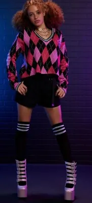 Hot Topic Monster High Argyle Skimmer Girls Sweater Size Medium. EUC • $48