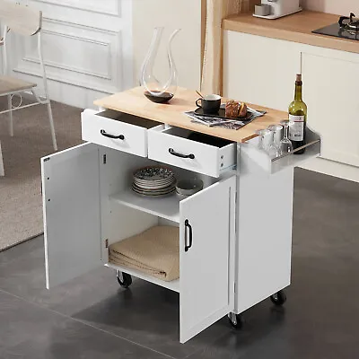 Drop-Leaf Kitchen Island Trolley Cart Wood Storage Cabinet With Spice Towel Rack • $75.99