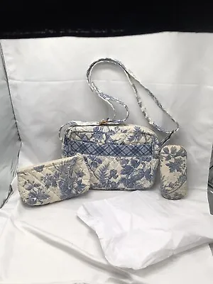 Vera Bradley VINTAGE Blue Toile Retired 3Piece Set Bag Eyeglass Case MakeupPouch • $66.95