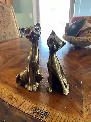 Pair Vintage Mid Century Modern Solid Brass Cats • $15