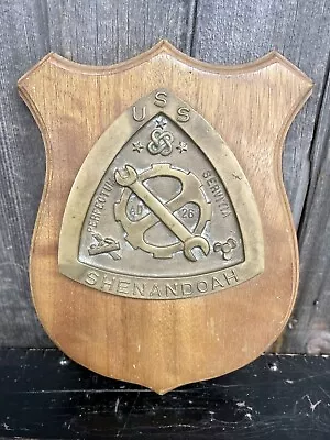 Early Vintage USS Shenandoah AD 26 Navy Ship Brass Plaque Sign Wood Mounted • $175