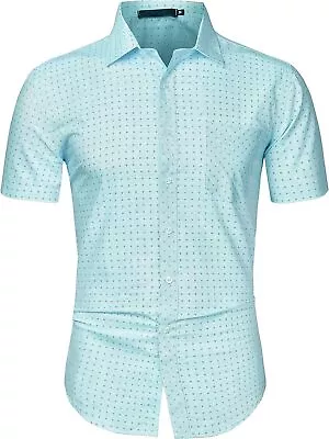 Uxcell Men's Polka Dots Printed Dress Short Sleeves Button Down Shirt • $55.98