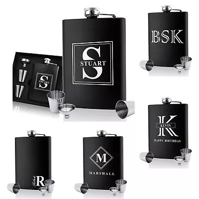 £11.99 • Buy Personalised Monogram Mens Hip Flask 6oz Birthday Wedding Christmas Box Gift Set