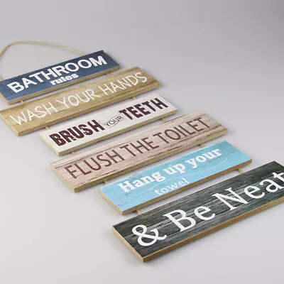 Accessories Toilet Wooden Wall Hanging Sign Crafts European Style Bathroom Rules • $40.58