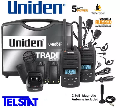 $529 • Buy Uniden UH850S-2TP TWIN Tradie Pack 5 Watt Waterproof Rugged Handheld UHF CB 