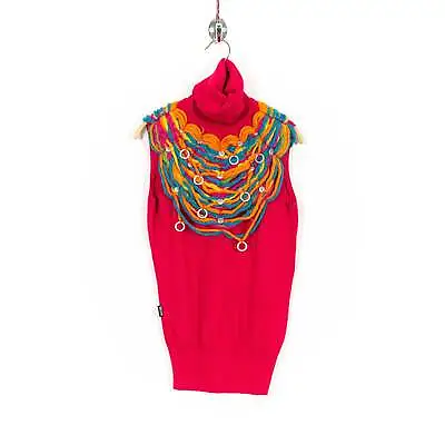 Vintage Moschino Jeans Bright Pink Sleeveless Knit Multicolor Details Vest Women • $68.20